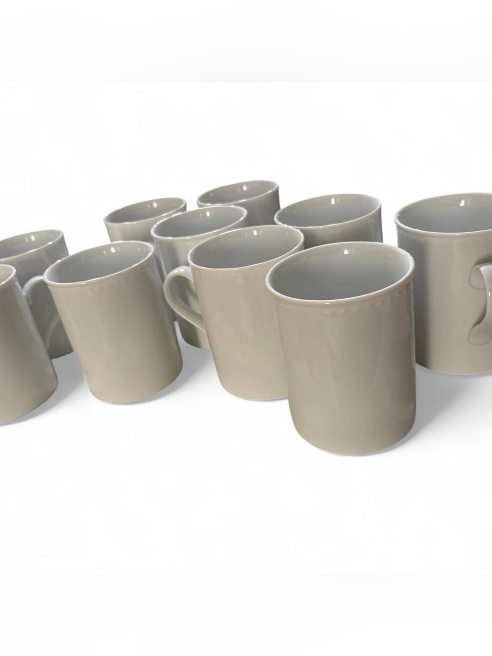 Set of 10 Crate & Barrel "Staccato" Mugs by Kathleen Wills – Cream / Off-White